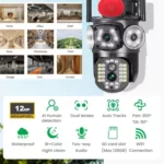 مشخصات دوربین مداربسته سیمکارتی 3 لنز 12 مگاپیکسل پرژکتوری بلندگو بزرگ