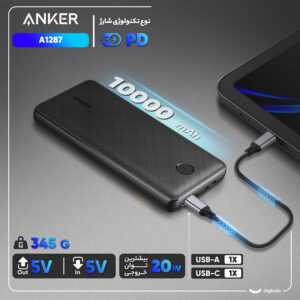 پاوربانک 20 وات انکر مدل A1287 ظرفیت 20000 میلی آمپر ساعت اورجینال